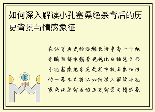 如何深入解读小孔塞桑绝杀背后的历史背景与情感象征